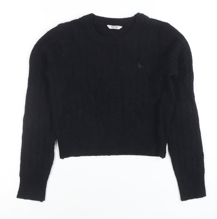 Jack Wills Womens Black Cable Knit Crew Neck Jumper Size 10