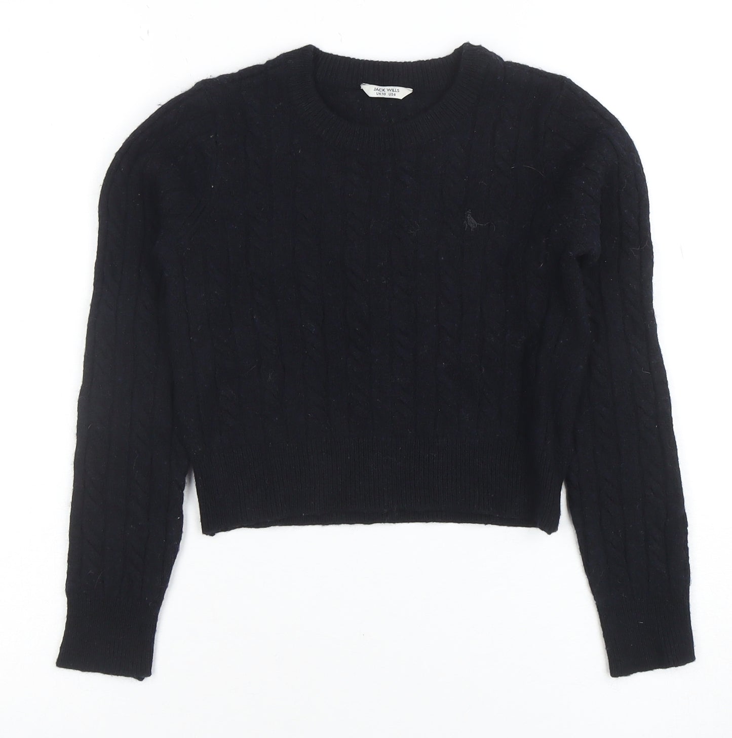 Jack Wills Womens Black Cable Knit Crew Neck Jumper Size 10