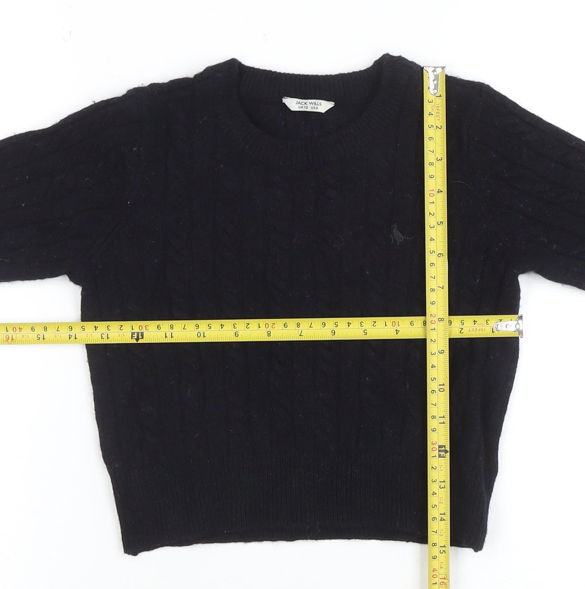 Jack Wills Womens Black Cable Knit Crew Neck Jumper Size 10