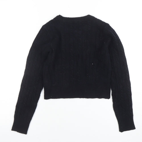 Jack Wills Womens Black Cable Knit Crew Neck Jumper Size 10
