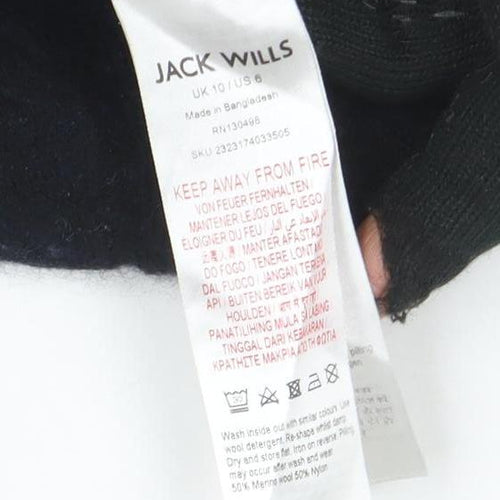 Jack Wills Womens Black Cable Knit Crew Neck Jumper Size 10