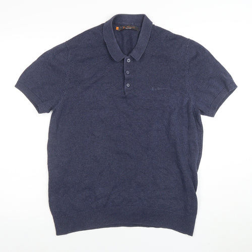 Ben Sherman Men's Blue Cotton Knit Polo Shirt Size M Short Sleeve
