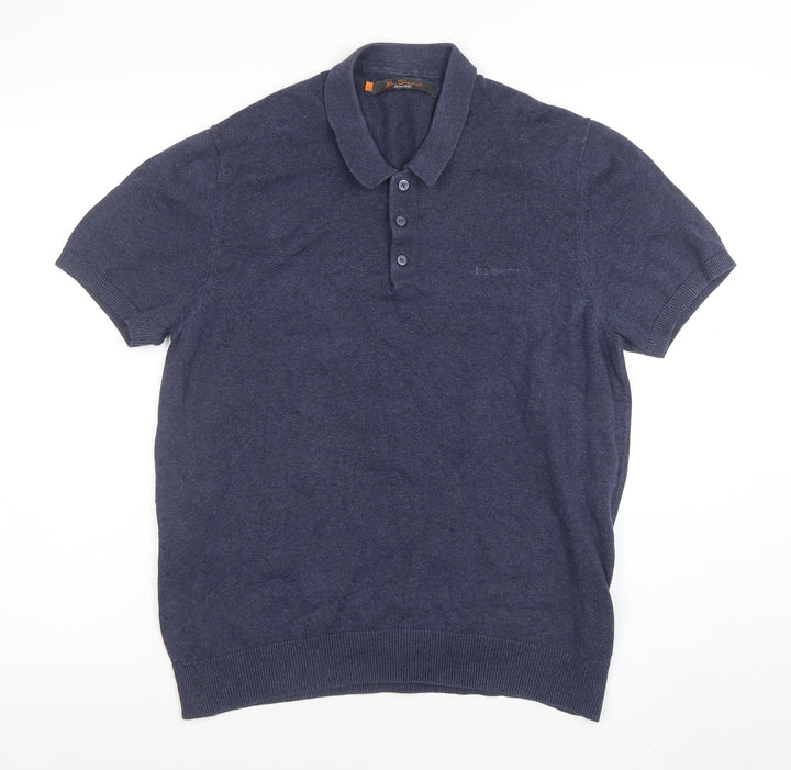 Ben Sherman Men's Blue Cotton Knit Polo Shirt Size M Short Sleeve