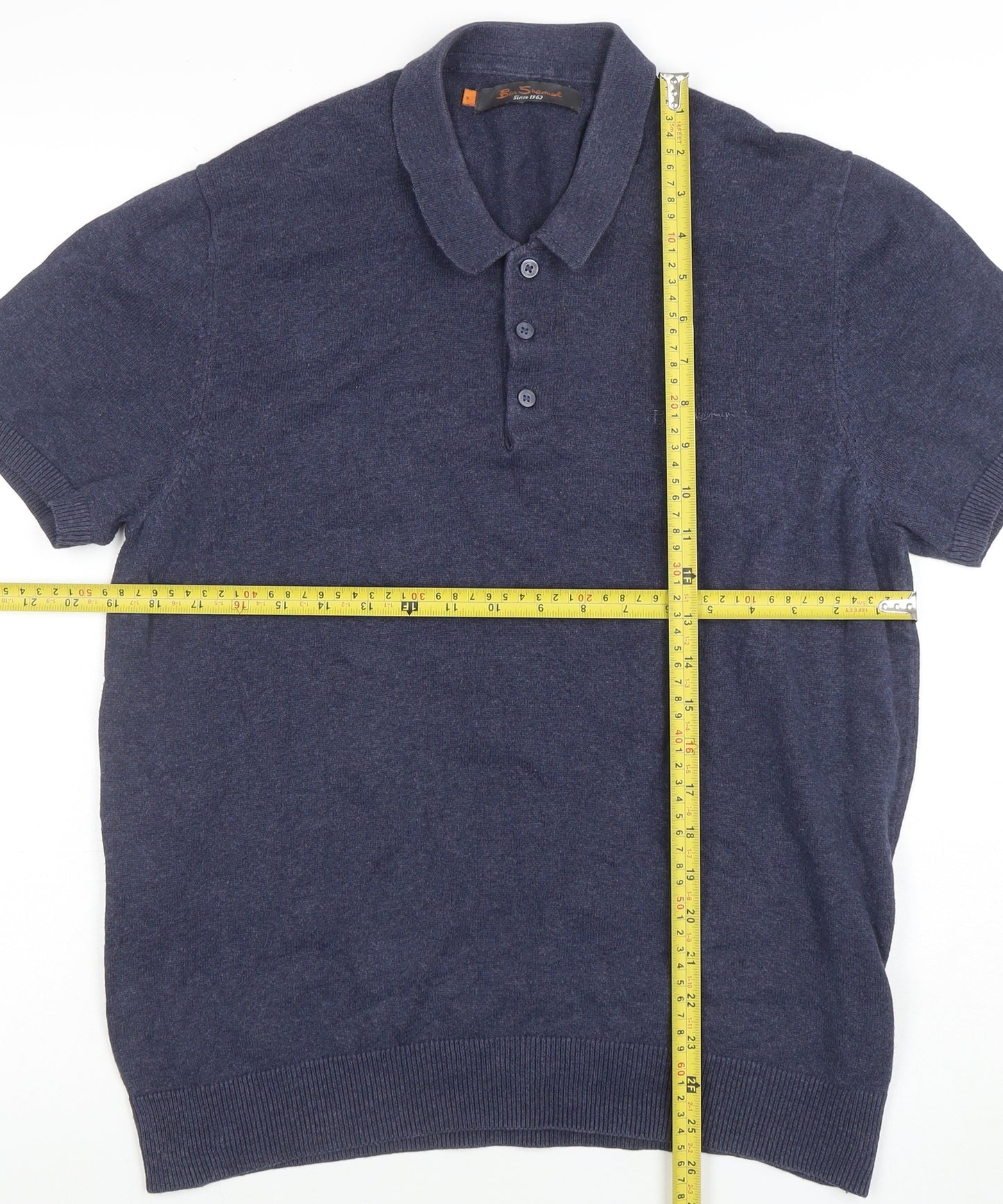 Ben Sherman Men's Blue Cotton Knit Polo Shirt Size M Short Sleeve