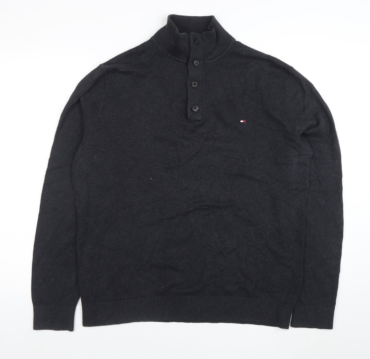 Tommy Hilfiger Men’s Black XL Henley Jumper Cotton Cashmere