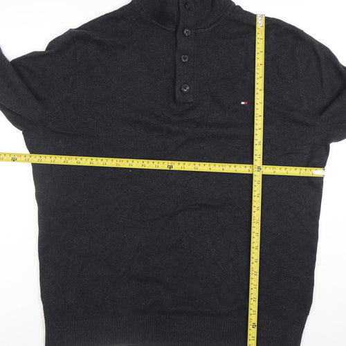 Tommy Hilfiger Men’s Black XL Henley Jumper Cotton Cashmere