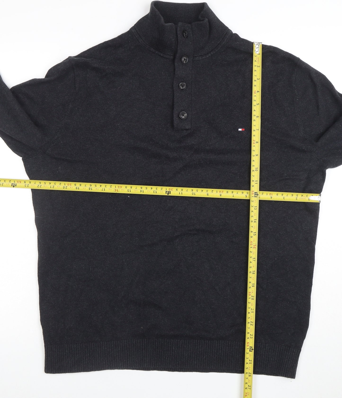 Tommy Hilfiger Men’s Black XL Henley Jumper Cotton Cashmere