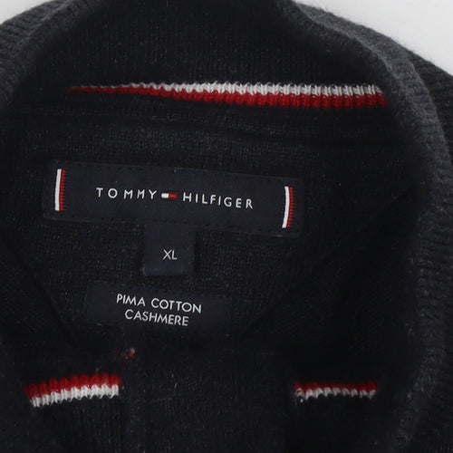 Tommy Hilfiger Men’s Black XL Henley Jumper Cotton Cashmere