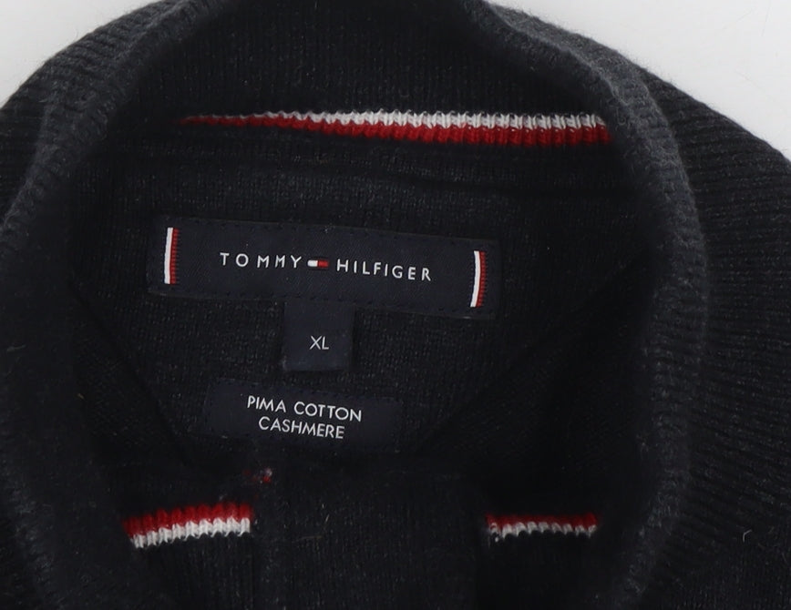 Tommy Hilfiger Men’s Black XL Henley Jumper Cotton Cashmere