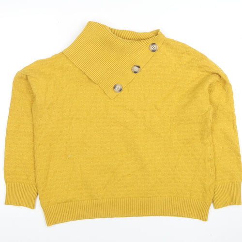 Apricot Women's Yellow Collared Button Pullover Jumper UK 12