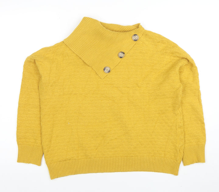 Apricot Women's Yellow Collared Button Pullover Jumper UK 12
