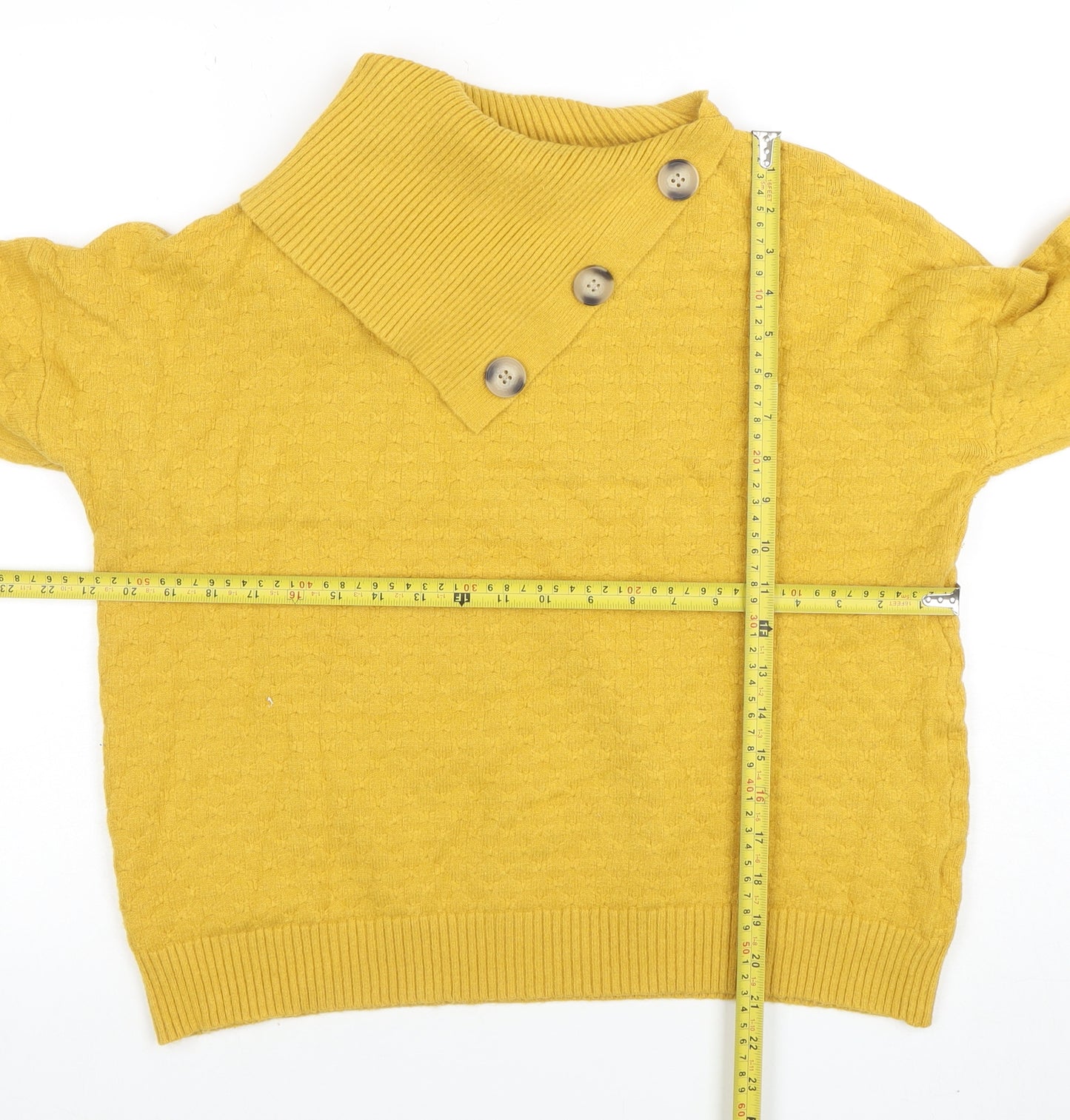 Apricot Women's Yellow Collared Button Pullover Jumper UK 12