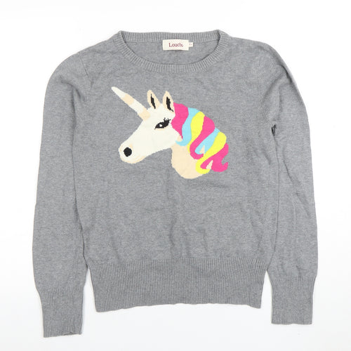Louche Women’s Grey Unicorn Cotton Jumper Size 14 Crew Neck