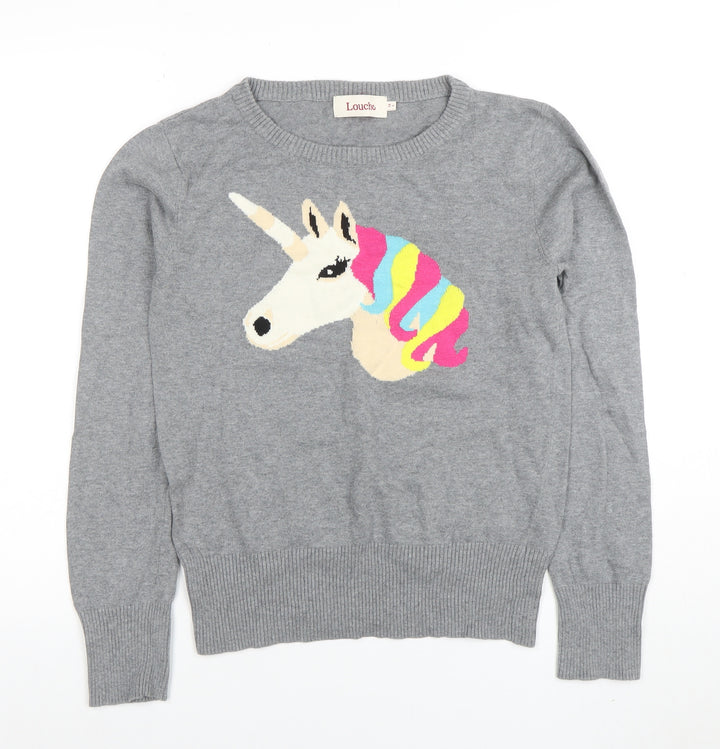 Louche Women’s Grey Unicorn Cotton Jumper Size 14 Crew Neck