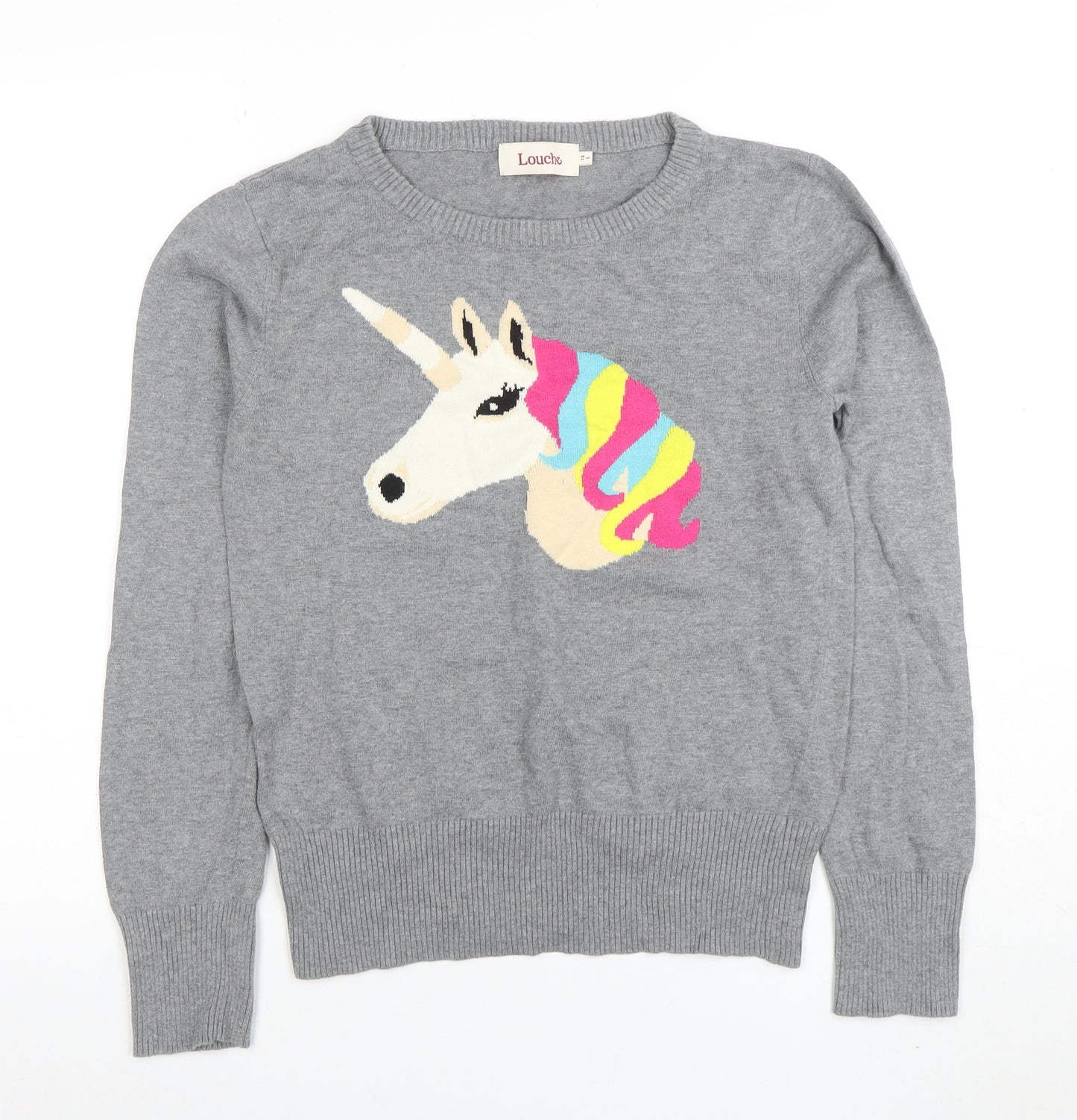 Louche Women’s Grey Unicorn Cotton Jumper Size 14 Crew Neck