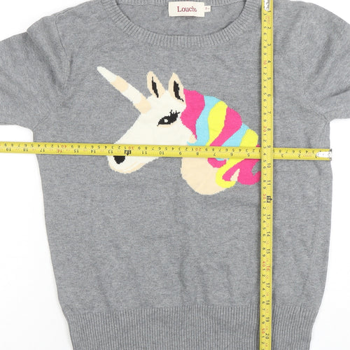 Louche Women’s Grey Unicorn Cotton Jumper Size 14 Crew Neck