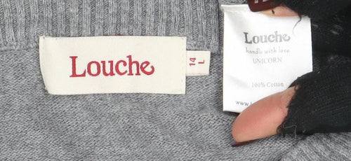 Louche Women’s Grey Unicorn Cotton Jumper Size 14 Crew Neck