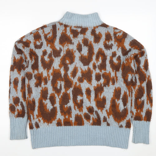 Warehouse Women's Multicoloured Leopard Knit High Neck Jumper Size 10