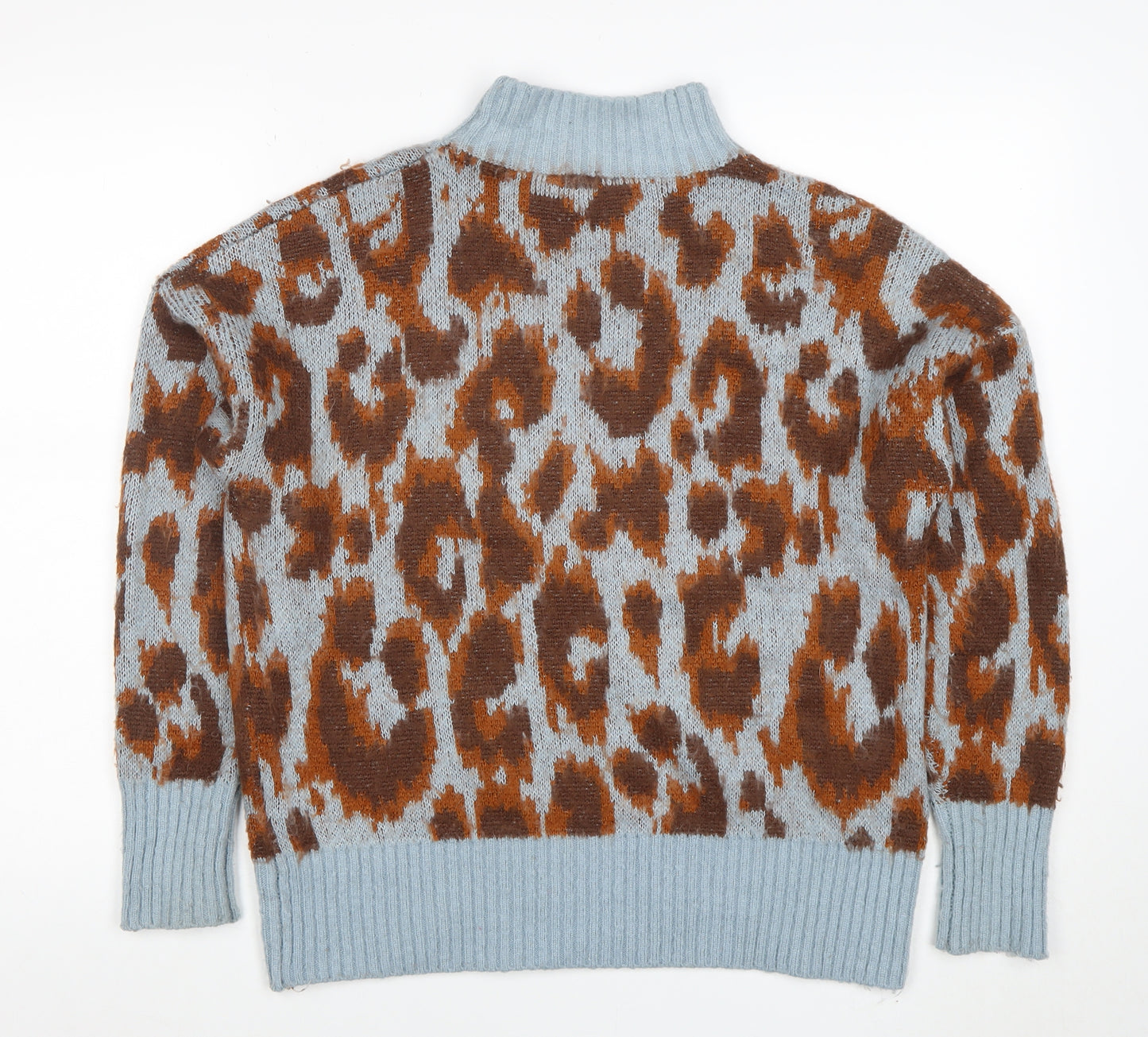 Warehouse Women's Multicoloured Leopard Knit High Neck Jumper Size 10
