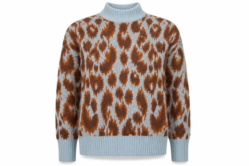 Front view of Warehouse Women's Multicoloured Leopard Knit High Neck Jumper, size 10