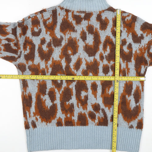 Warehouse Women's Multicoloured Leopard Knit High Neck Jumper Size 10