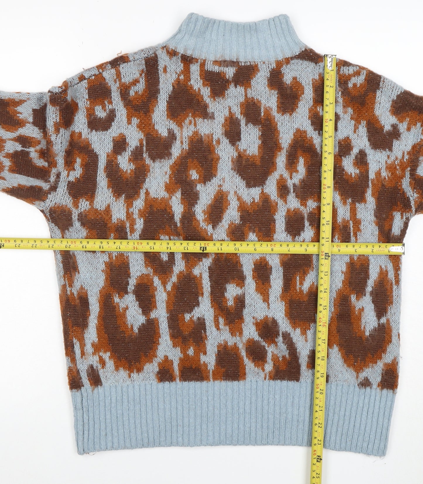 Warehouse Women's Multicoloured Leopard Knit High Neck Jumper Size 10