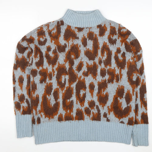 Warehouse Women's Multicoloured Leopard Knit High Neck Jumper Size 10