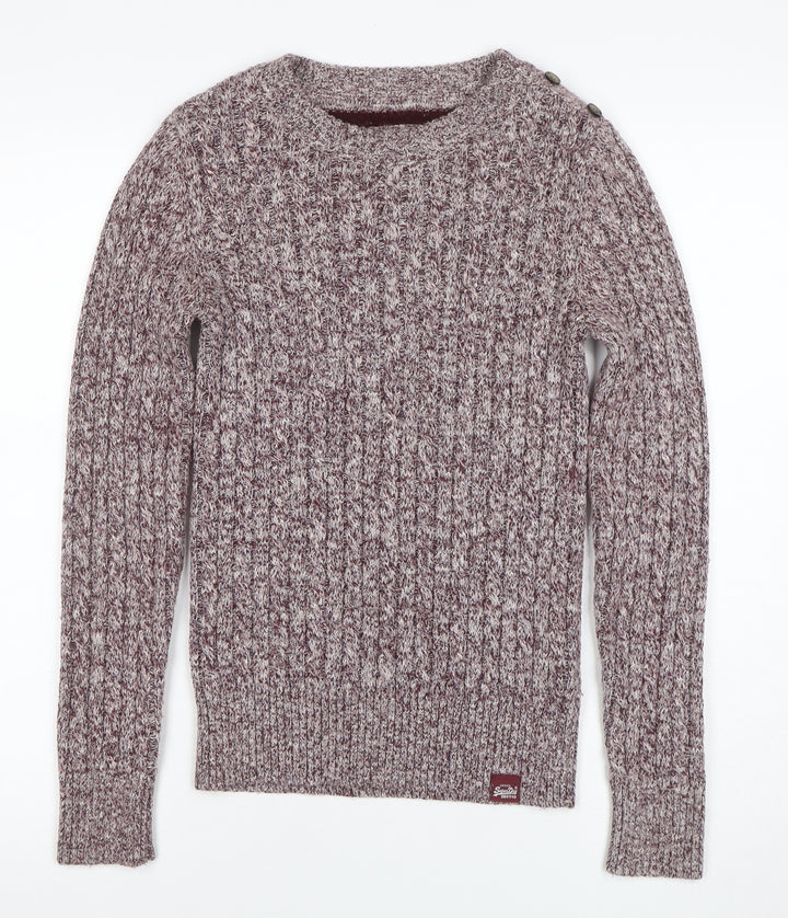 Superdry Women's Brown Cable-Knit Pullover Jumper Size 2XS