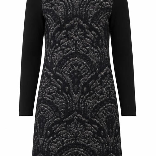 Passport Women's Black Knit Shift Dress Size 12 Long Sleeve Geometric