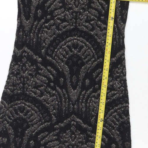 Passport Women's Black Knit Shift Dress Size 12 Long Sleeve Geometric