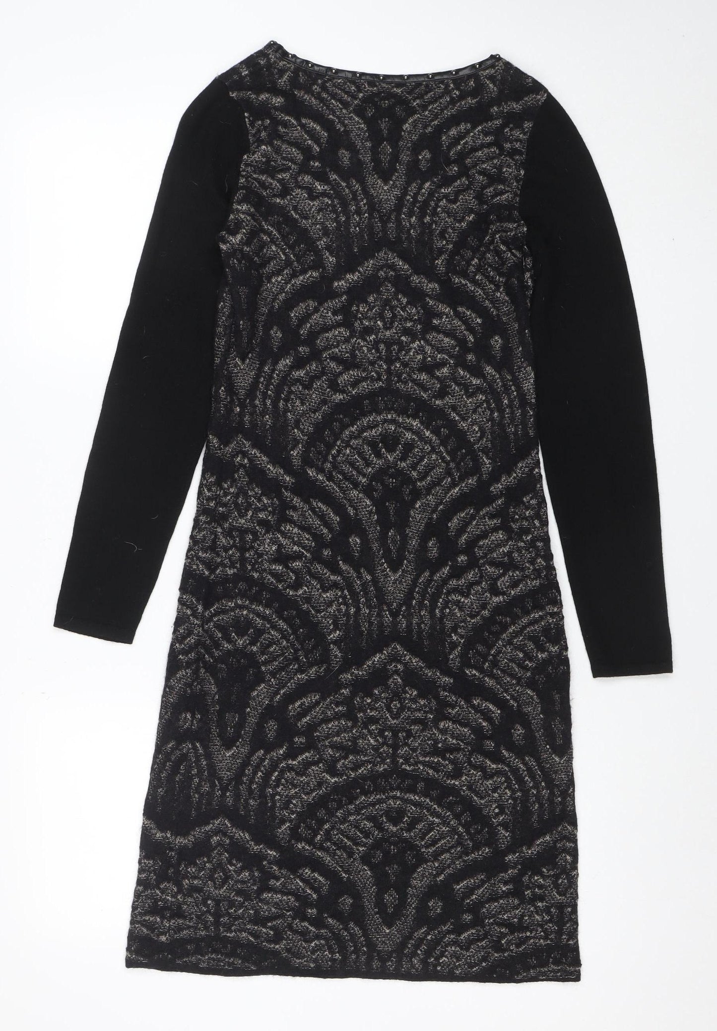 Passport Women's Black Knit Shift Dress Size 12 Long Sleeve Geometric