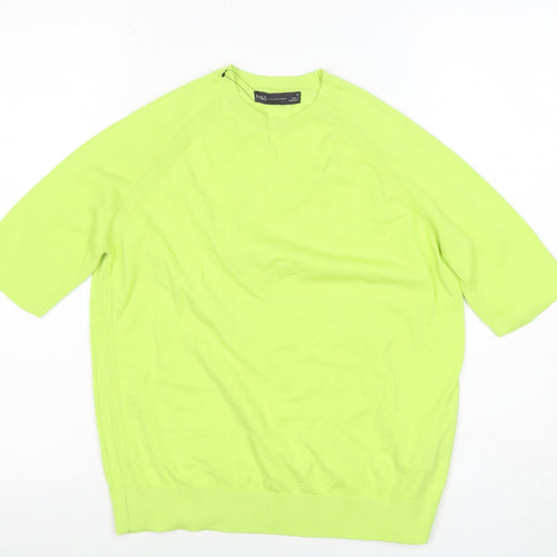 Marks and Spencer Women Green Knit Short Sleeve Crew Neck Top M