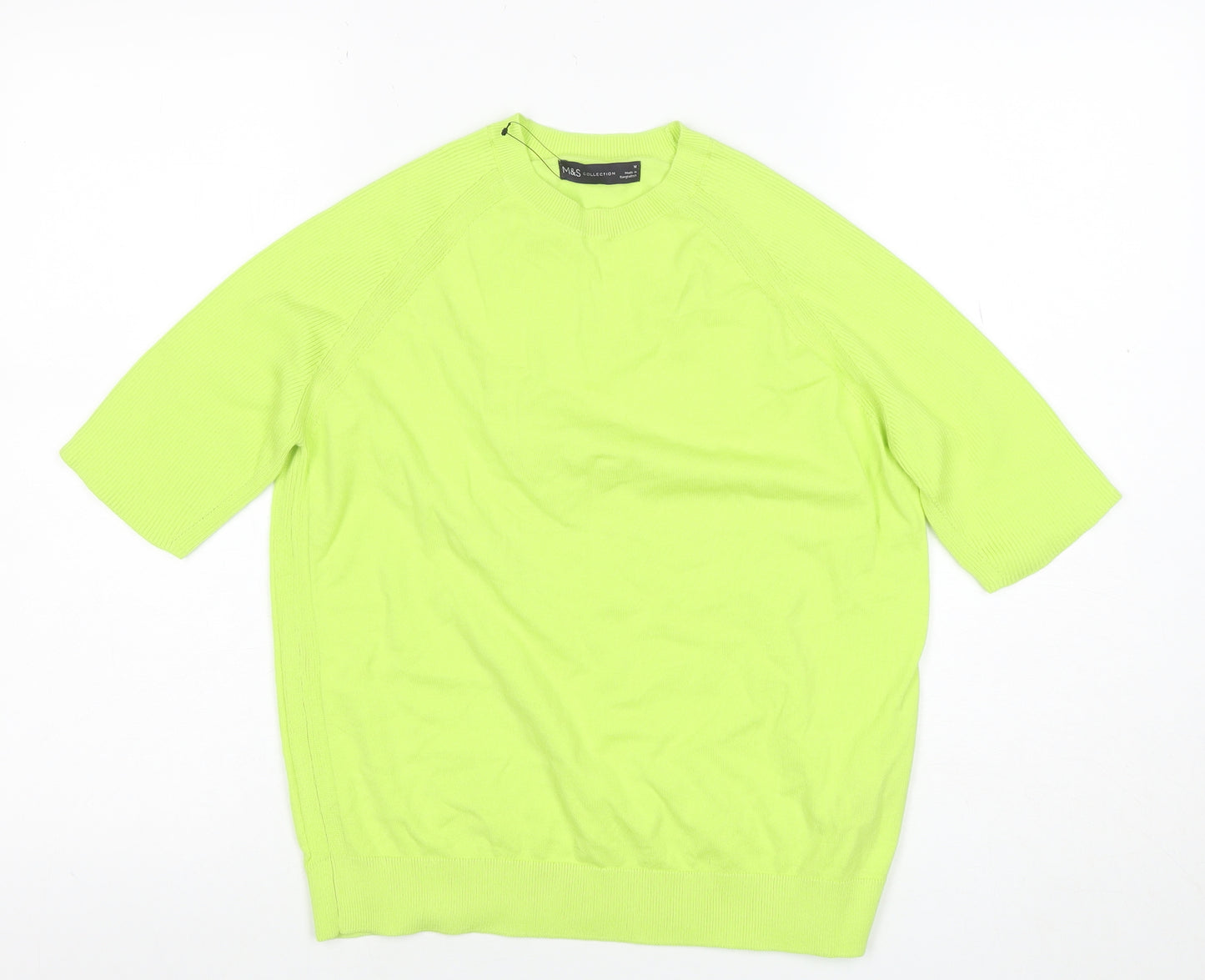 Marks and Spencer Women Green Knit Short Sleeve Crew Neck Top M