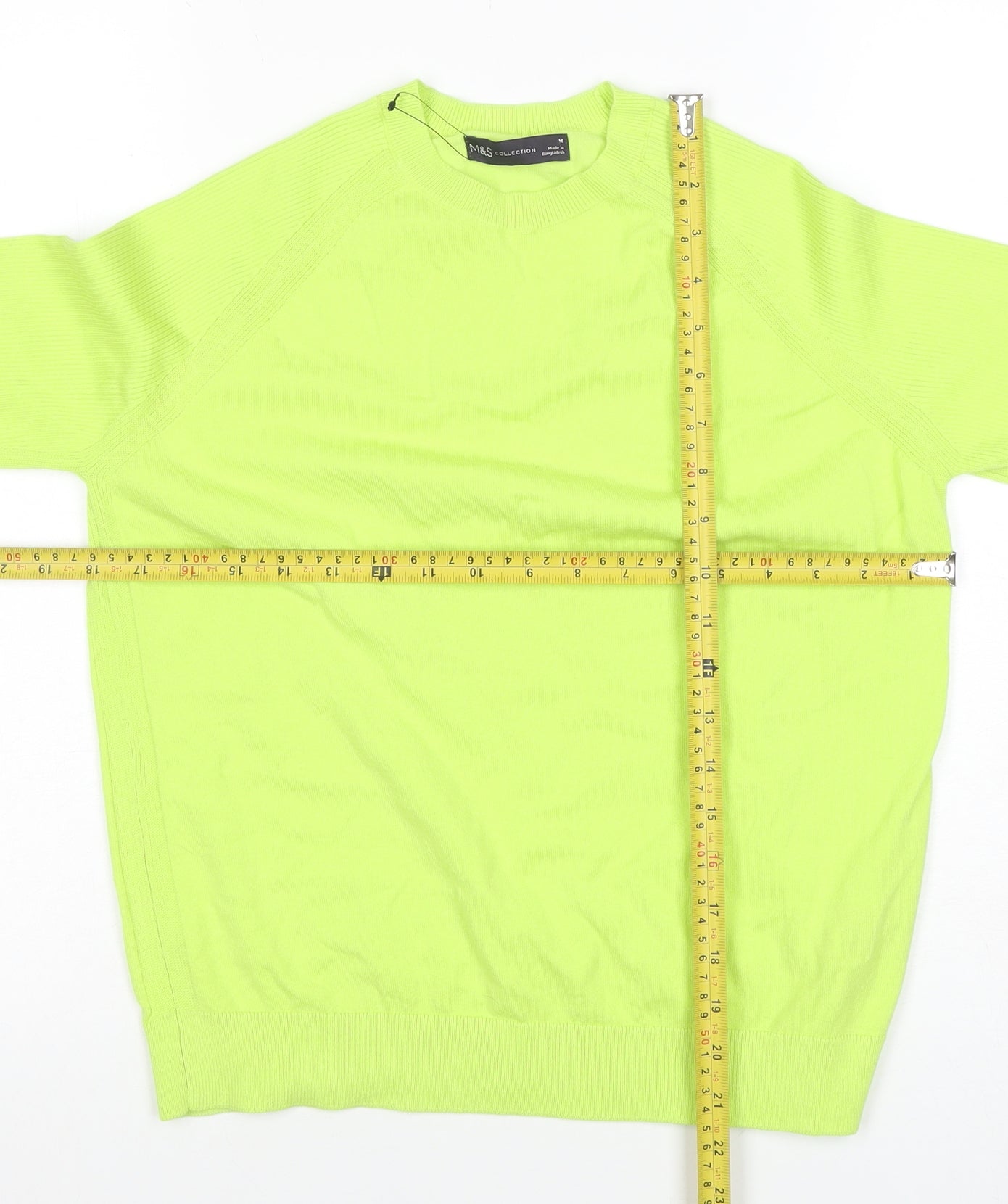 Marks and Spencer Women Green Knit Short Sleeve Crew Neck Top M