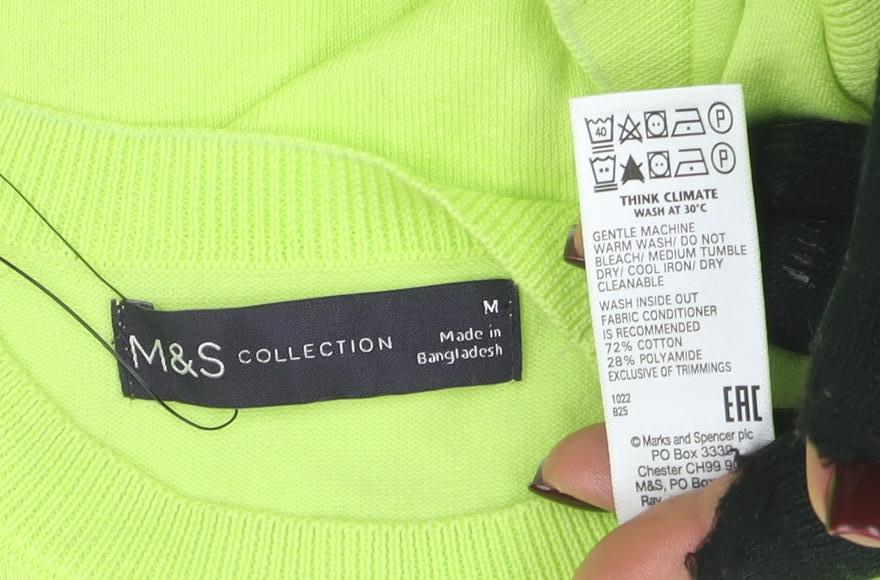 Marks and Spencer Women Green Knit Short Sleeve Crew Neck Top M
