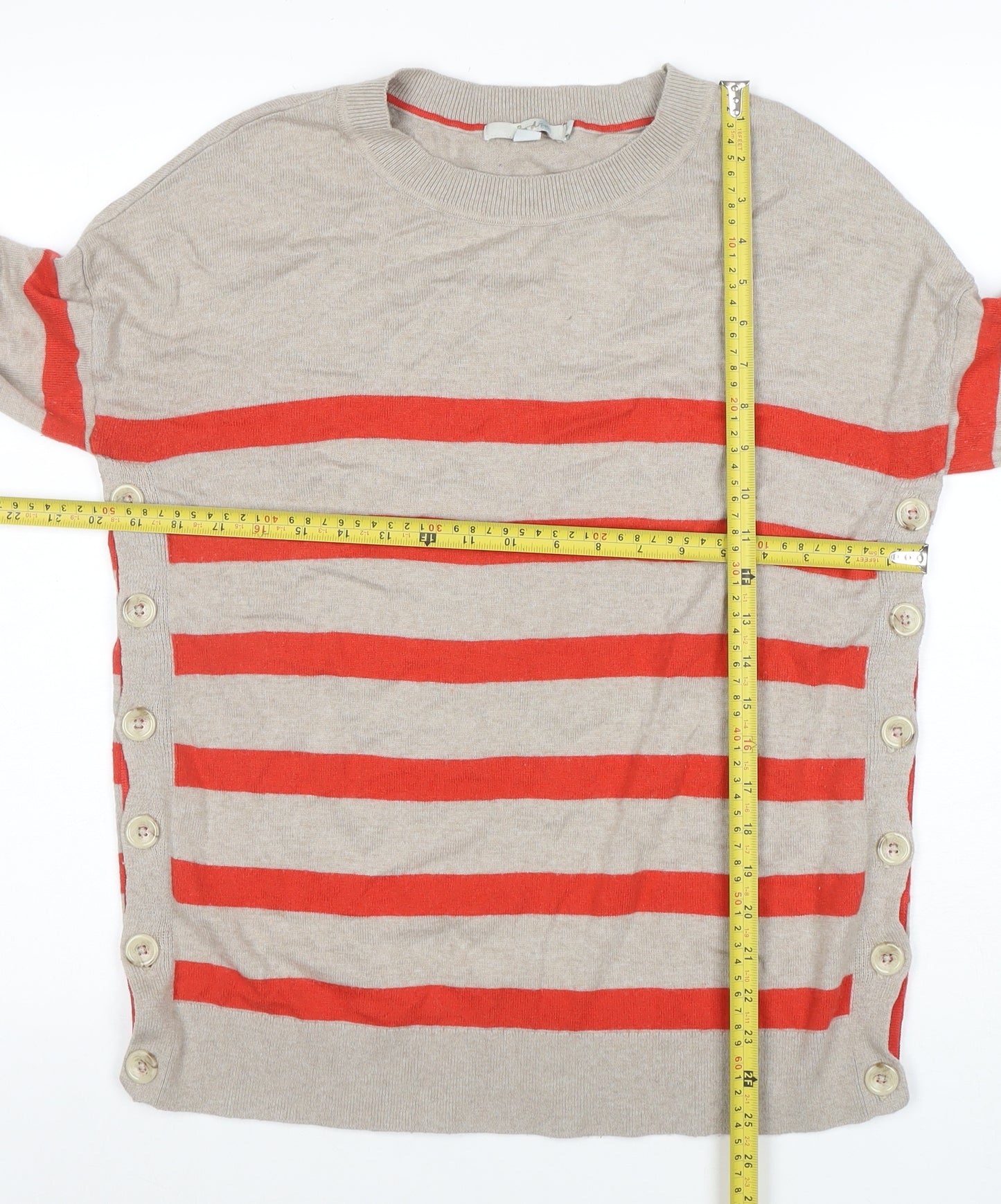 Boden Women Beige Red Striped Cotton Cashmere Jumper M