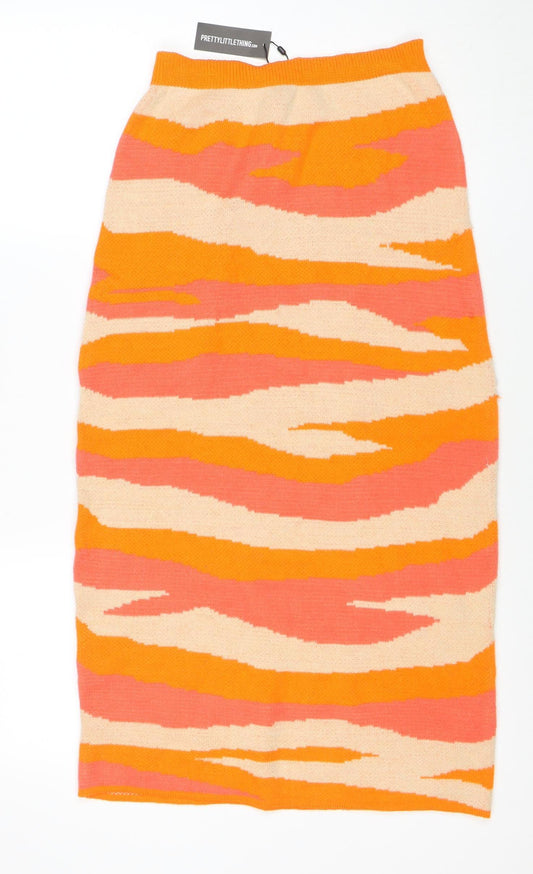 PrettyLittleThing Womens Orange Knit Midi Pencil Skirt Size L