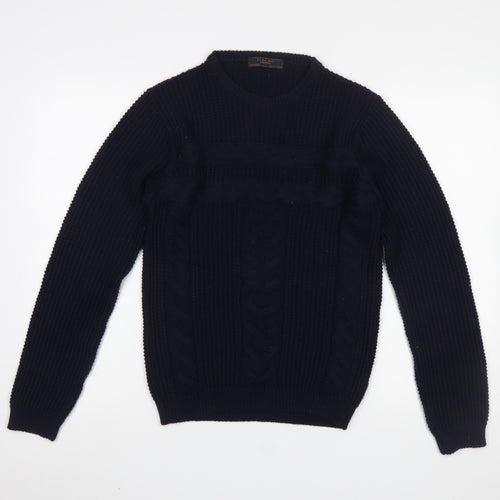 Zara Man Blue Cable-Knit Crew Neck Jumper Men’s Size S