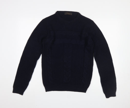 Zara Man Blue Cable-Knit Crew Neck Jumper Men’s Size S