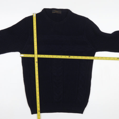 Zara Man Blue Cable-Knit Crew Neck Jumper Men’s Size S
