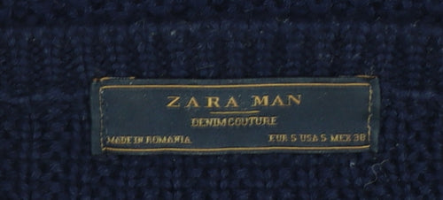 Zara Man Blue Cable-Knit Crew Neck Jumper Men’s Size S