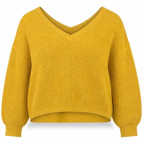 ZARA Women Yellow Chunky-Knit Wool Blend V-Neck Jumper Size S