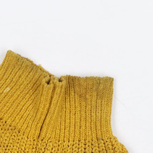 ZARA Women Yellow Chunky-Knit Wool Blend V-Neck Jumper Size S