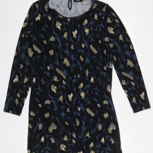 Klass Women Blue Animal Print Shift Dress Size M Long Sleeve