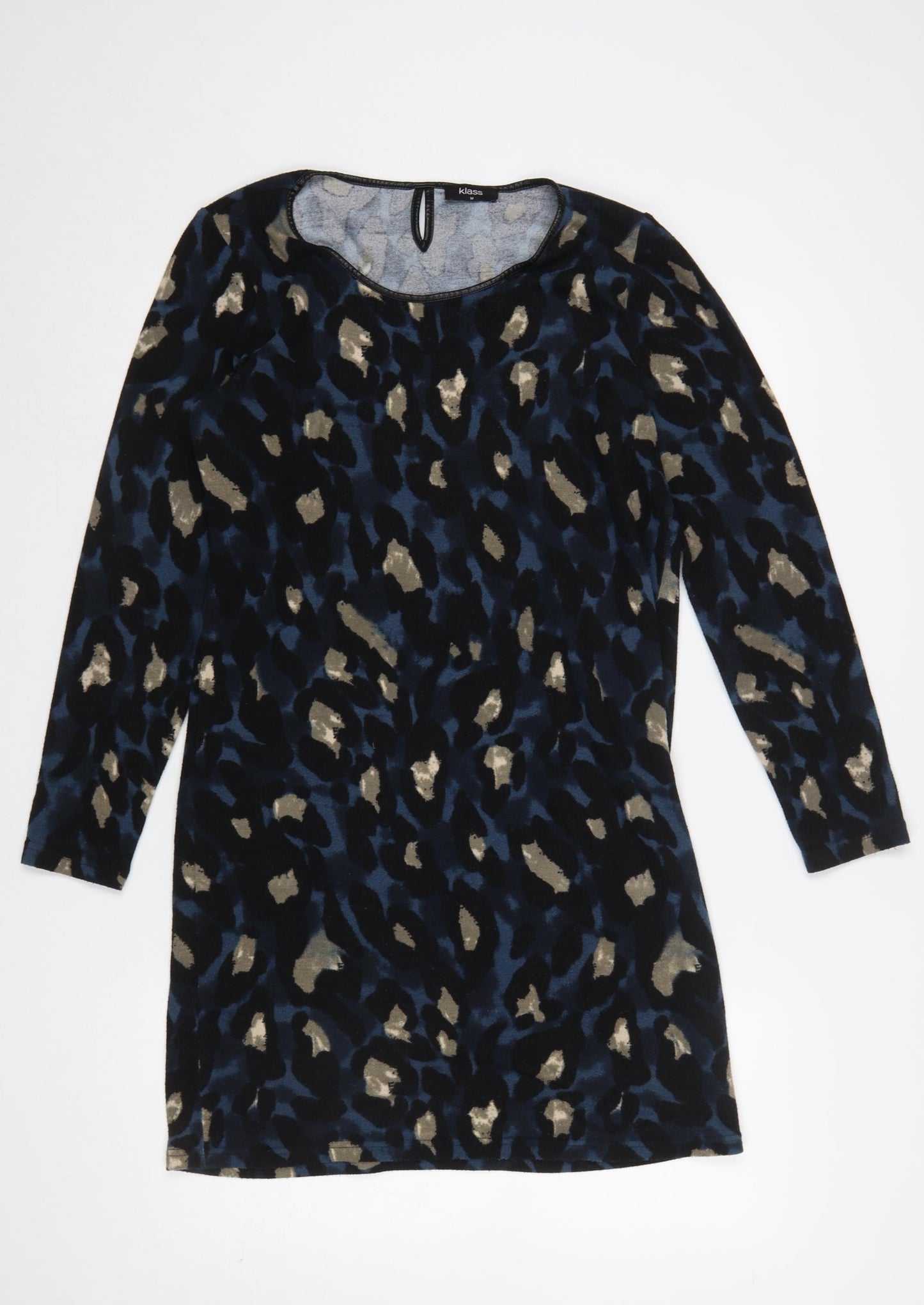 Klass Women Blue Animal Print Shift Dress Size M Long Sleeve