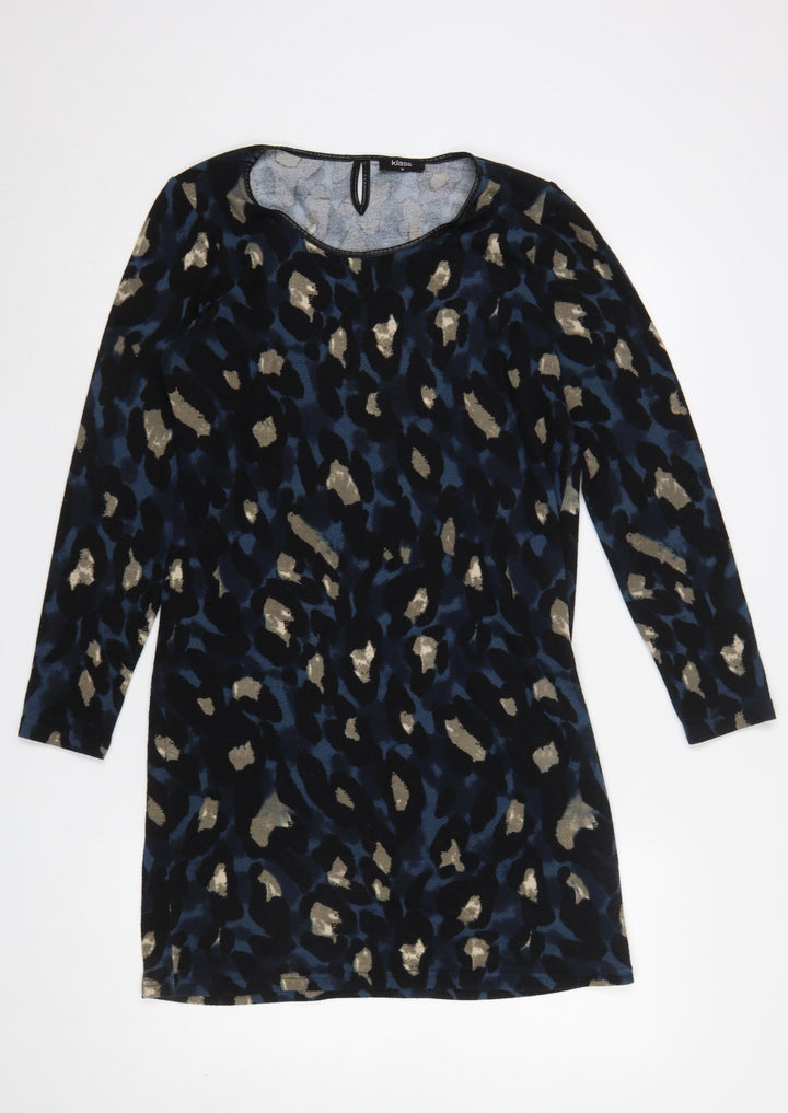 Klass Women Blue Animal Print Shift Dress Size M Long Sleeve