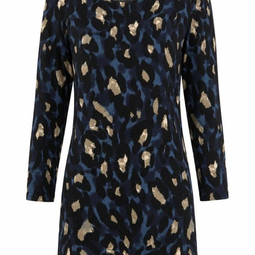 Klass Women Blue Animal Print Shift Dress Size M Long Sleeve