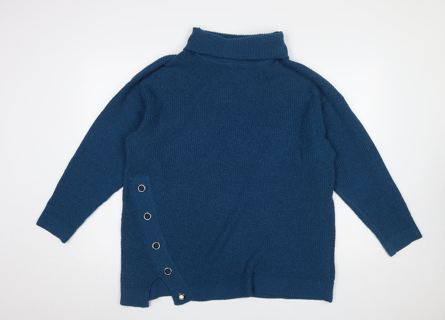 M&Co Women’s Blue Roll Neck Button Detail Jumper Size 16