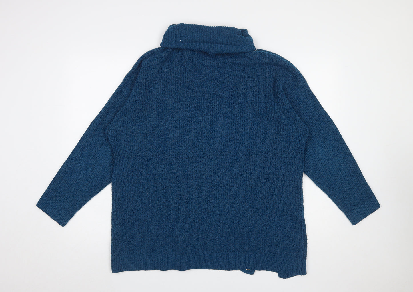 M&Co Women’s Blue Roll Neck Button Detail Jumper Size 16