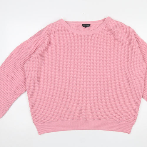 Topshop Women’s Pink Waffle Knit Crew Neck Jumper Size 14